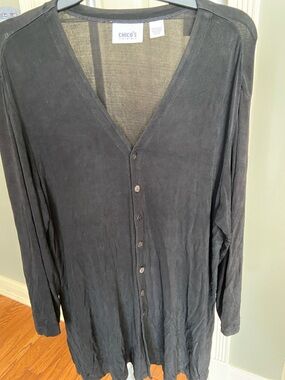 Chico's Black V-Neck Button Cardigan Size 3 or Equivalent of XL or 16